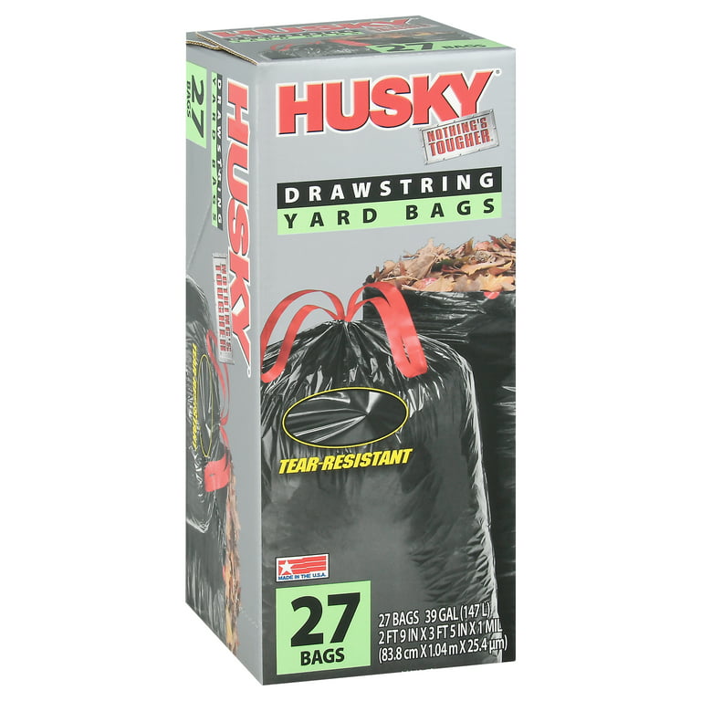 Husky Black Drawstring Contractor Yard Bags, 39 Gal., 27 Count
