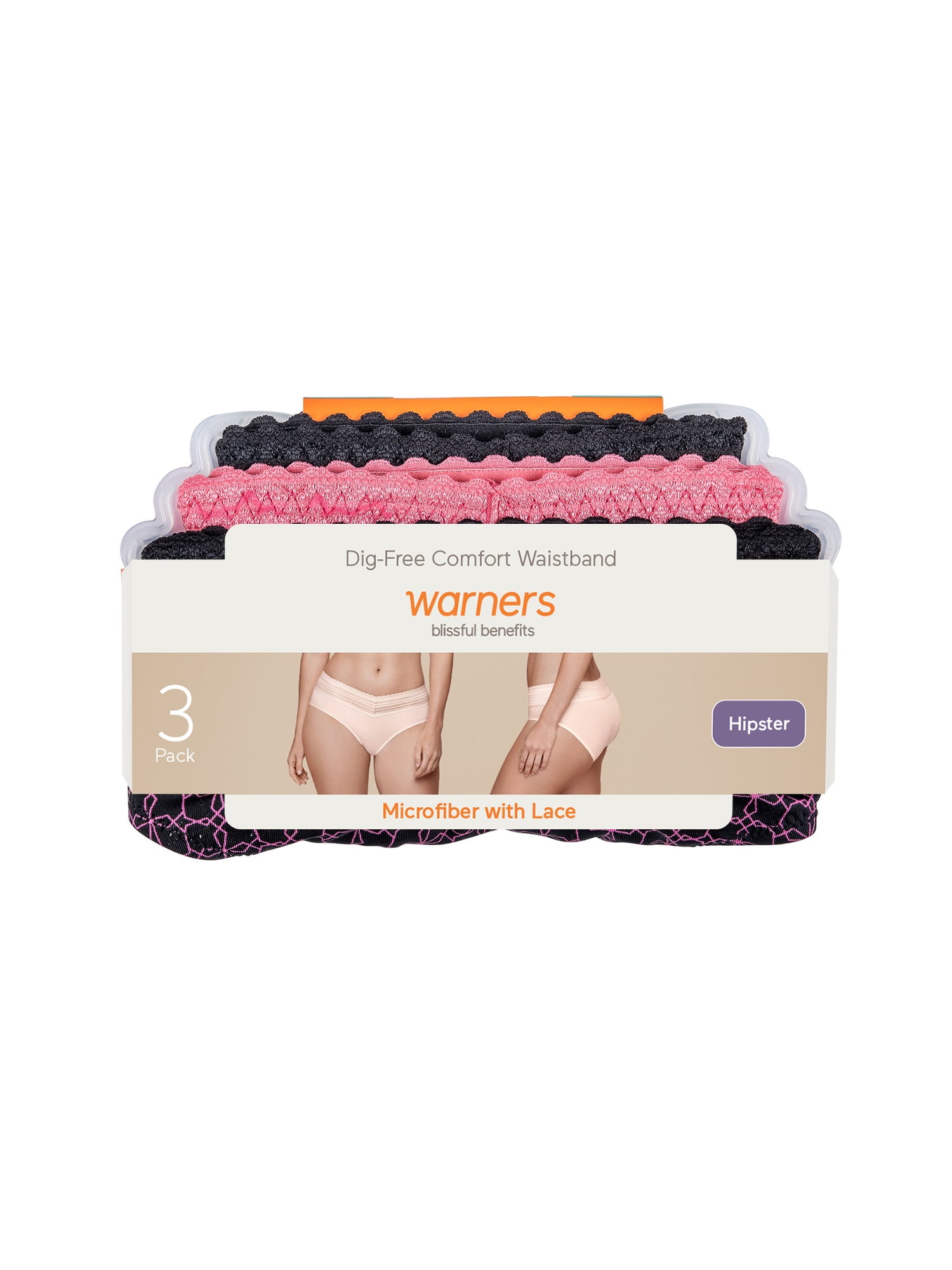 Warners Blissful Benefits Dig-Free Microfiber Lace Hipster 3-Pack RU1793W
