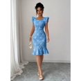 thumbnail image 6 of Elegant Jacquard Commuter Dress, Summer Floral Square Neck Knee-Length Dress for Women, 6 of 10