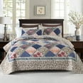 thumbnail image 4 of PANGUSHAN 100% Cotton 120"x120" Oversized California King Bedspread Coverlet Quilt Set, Cal King Quilted Bedspread Extra Large Wide Quilt, Floral XL Bed Spread Lightweight Comforter, 3pc, Navy/Brown, 4 of 8