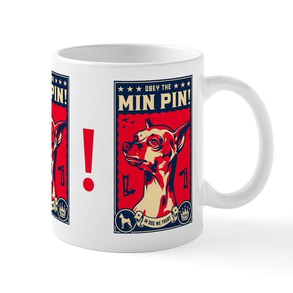 CafePress - Obey The Min Pin! USA Propaganda Mug - 11 oz Ceramic Mug - Novelty Coffee Tea Cup