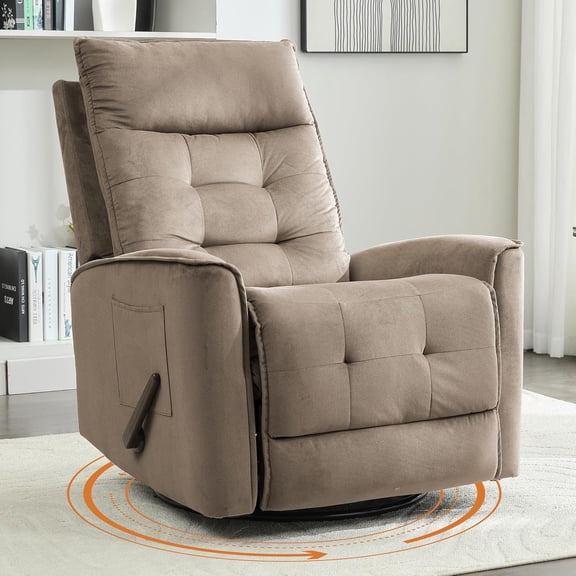 Chizzysit Swivel Rocker Recliner Chair for Adults, Glider Rocking Chair for Nursery, Small Recliner Chair for Small Spaces, RV, Living Room - Brown