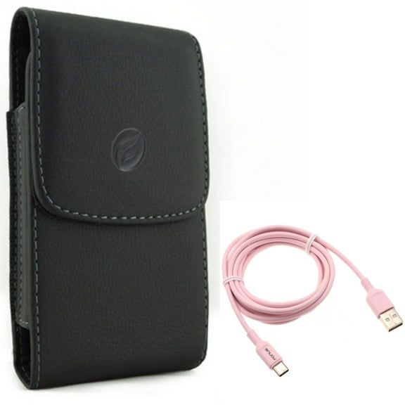 For Galaxy A73 /A23 /A14 /A13 - Case Belt Clip w 6ft USB-C Cable, Leather Holster Cover, Pink Charger Cord Power for Samsung Galaxy A73 /A23 /A14 /A13 5G