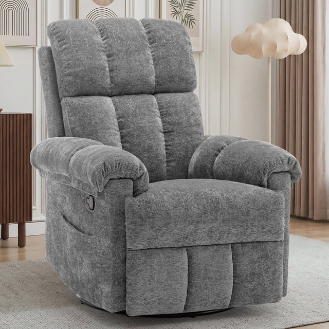 Korser Small Recliners for Small Spaces,Swivel Rocker Recliner Chair with Side Pockets for Living Room,Grey