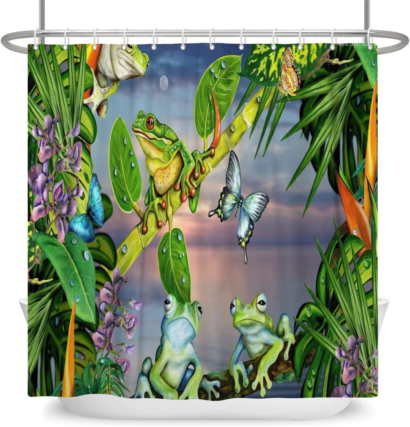 Funny Cute Green Frog Shower Curtains for Kids Cartoon Animals in