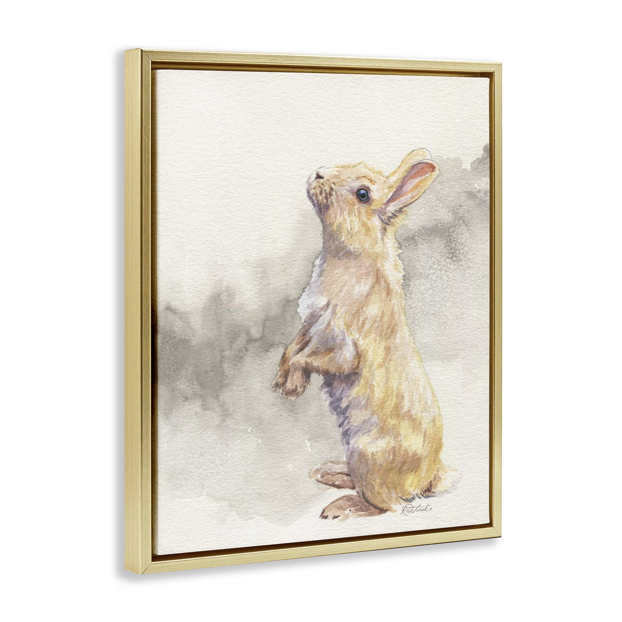 Stupell Industries Standing Bunny Watercolor Animals Painting Gold Floater Framed Canvas Art Print Wall Art, 25 x 31