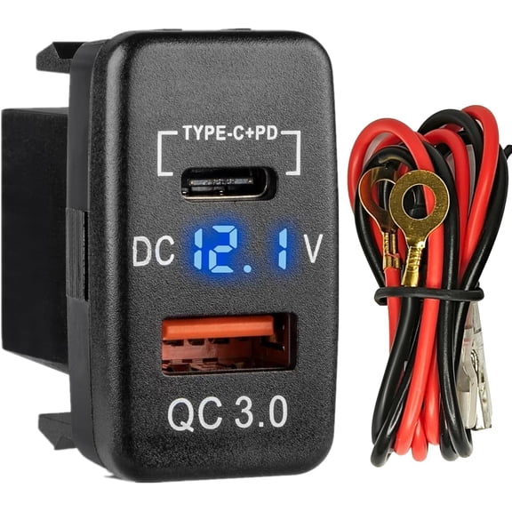 CoolStuff USB C Car Charger Socket for Toyota, 12V/24V Dual USB Outlet PD3.0 & QC3.0 Car USB Port with LED Voltmeter for Toyota Tundra 2005-2006 4Runner 2003-2009 Hilux 2005-2014