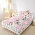 thumbnail image 4 of Homewish Cute Rustic Flower Twin Sheet Sets,Country Botanical Twin Fitted Sheet,Pink Geometric Checkered Flat Sheet For Girls Kids,Breathable Home Decor,3pcs, 4 of 7