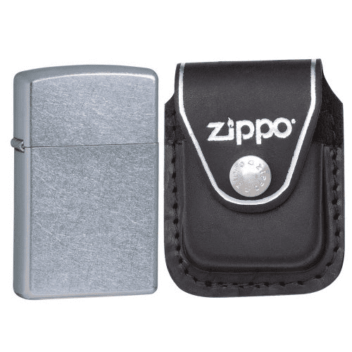 Zippo 1607 Slim Street Chrome Windproof Lighter with Zippo Black Leather  Clip Pouch