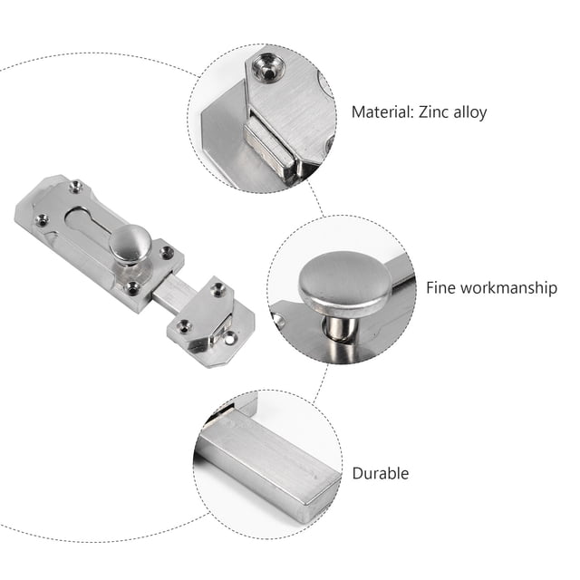 OULII 2pcs Slide Latch Door Lock Zinc Alloy Silver Rustproof for Window