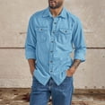 thumbnail image 2 of Blekii Men's Spring Autumn Casual Long Sleeve Lapel Denim Shirt - Classic Solid Colour, Durable Cotton Denim - Perfect for Casual Friday, Weekend Wear, Country Style Outing,, 2 of 10