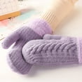 thumbnail image 3 of Xfvqtps Mens and Womens Mittens Full Fingered Knitting Plush Lining Wrist Warmth Thickened Solid Color Simplicity Non-Slip Windproof Warm for Cold Weather Winter Gloves Purple, 3 of 6