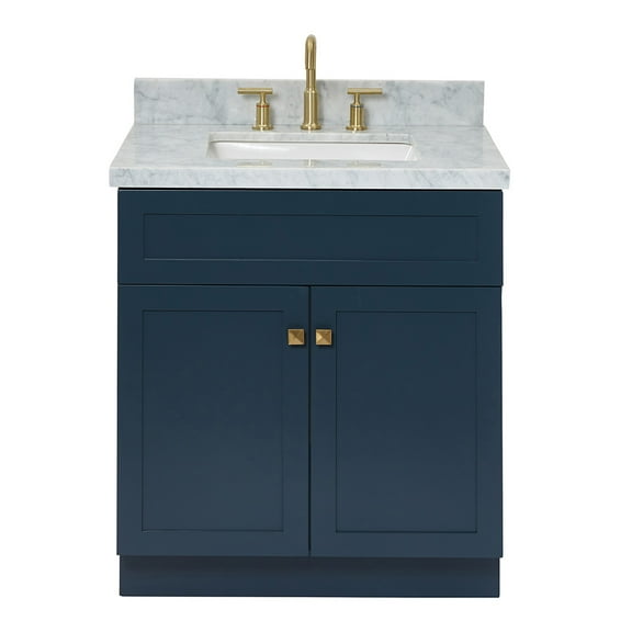 Ariel Hamlet 31 In. Rectangle Sink Vanity With 1.5 In. Carrara White Countertop In Midnight Blue