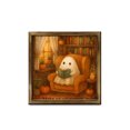 thumbnail image 2 of Natural Wood Framed Cute Ghost Reading Book Halloween Wall Art Print 20x20cm Vintage Spooky Pumpkin Illustration Wall Hanging Decor For Bedroom Living Room Holiday Tabletop Picture, 2 of 7