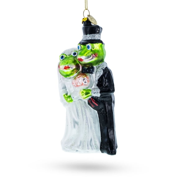 Frog Bride and Groom Glass Christmas Ornament