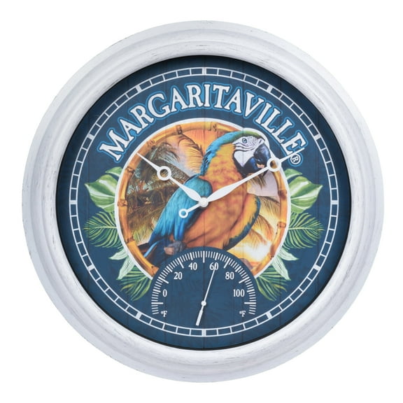 La Crosse Clock 15.75 inch Indoor/Outdoor Quartz Wall Clock w/ Temp - Margaritaville Macaw, 433-3841MV6T