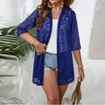 thumbnail image 2 of Women's Plus Size Lace Cardigan, Casual 3/4 Sleeve Mid-Length Hollow-Out Outerwear, Sun-Protective Elegant Jacket, Royal Blue, XXXXL, 2 of 3