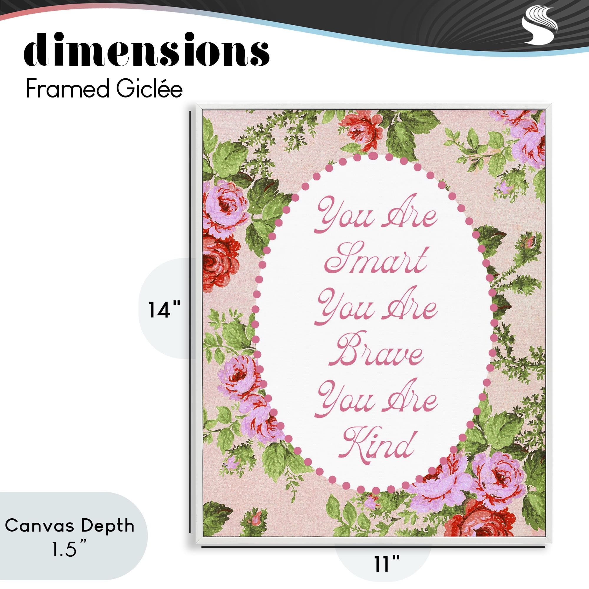 Stupell Industries Smart Brave & Kind with Vintage Florals White Framed Giclee Art, design by Lil' Rue