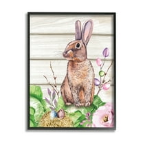 Stupell Spring Flower Garden Country Rabbit Holiday Painting Black Framed Art Print Wall Art