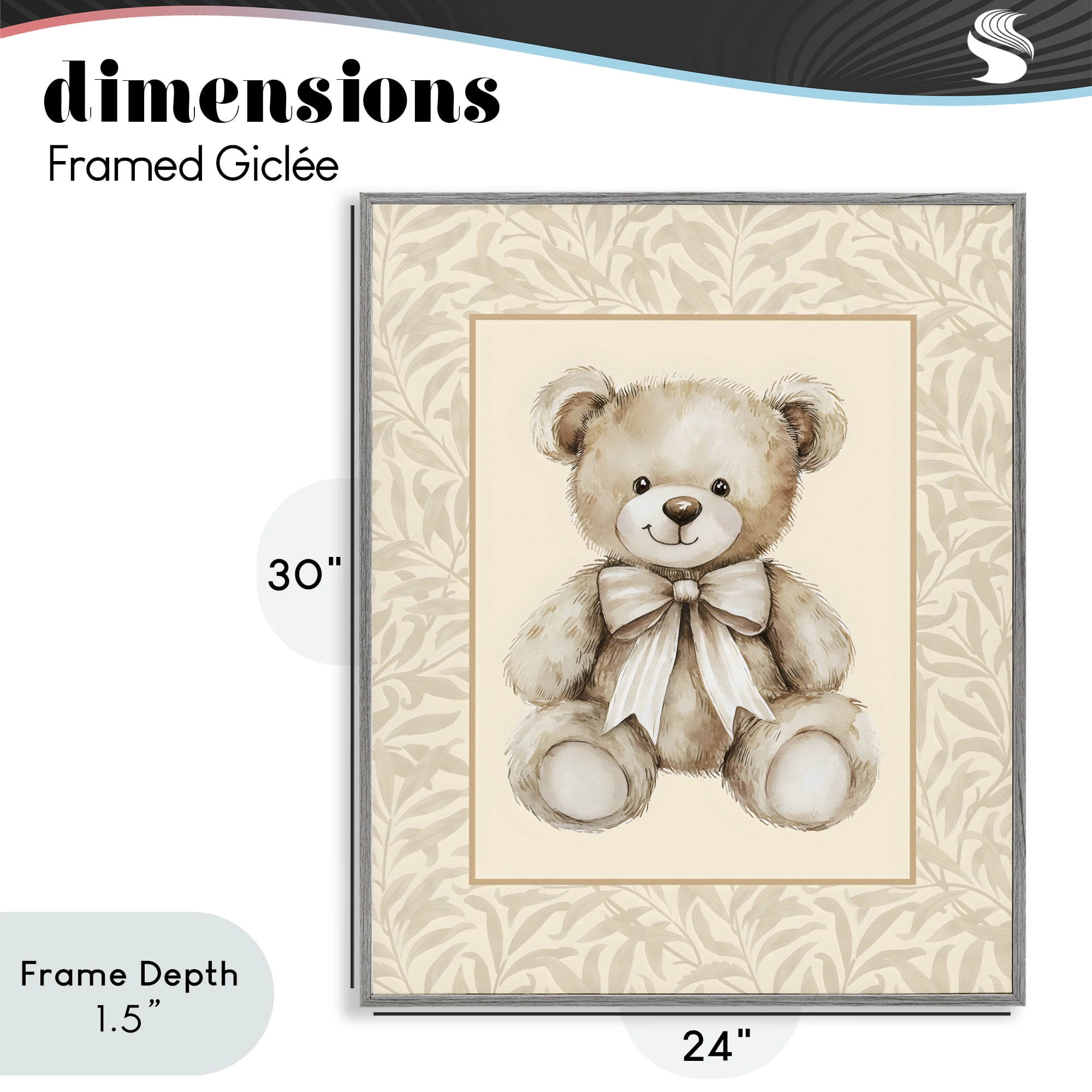 Stupell Industries Beige Teddy Bear and Border Gray Framed Giclee Art, design by LSR Design Studio
