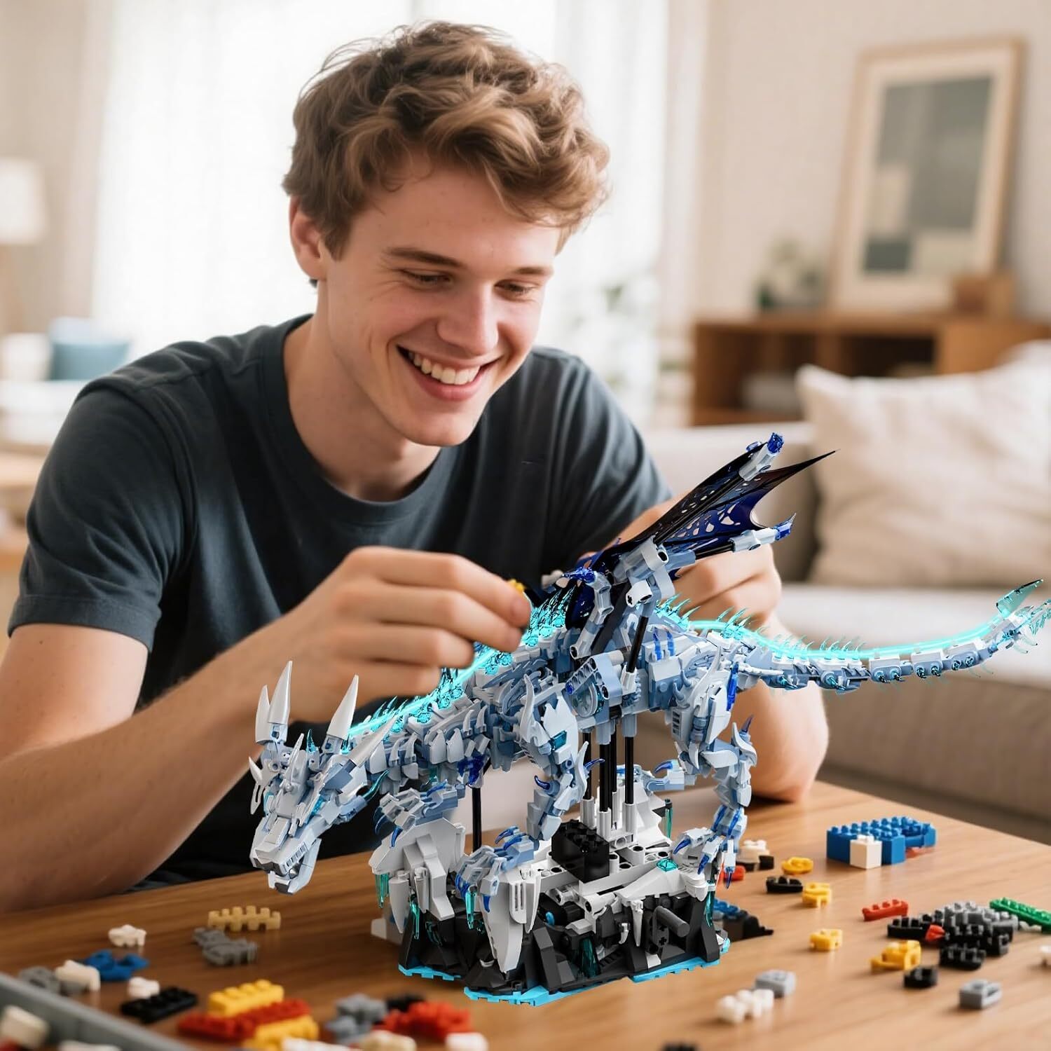 Goirzi 1646Pcs Dark Ice Dragon Building Blocks Set – Display Model Kit, Mythical Creature Building Toys for Collection and Decoration