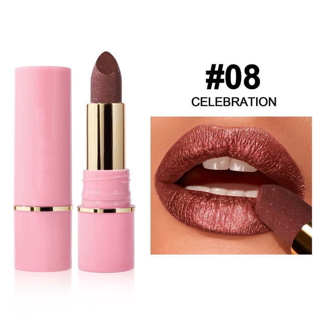 Fiudx Labial Perlado, Brillo Hidratante, Color Duradero, Textura de Fácil Aplicación, Maquillaje Natural Diario, Look Glamuroso de Noche, 8 Tonos Deslumbrantes Disponibles