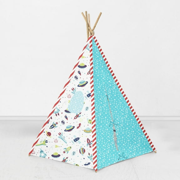 Bacati - Airspace Teepee Tent for Kids/Toddlers, 100% Cotton Breathable Percale Fabric Cover, Aqua/Red/Orange/Green/Navy