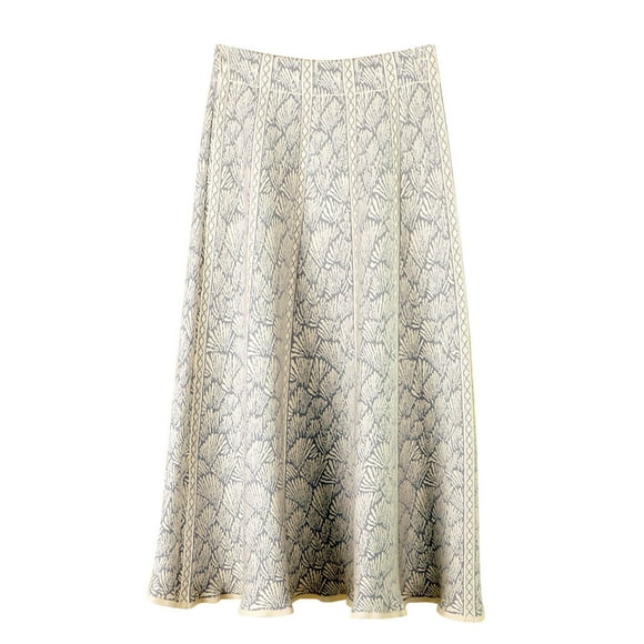 Womens Pattern Knitting Sweater A-line Skirt Mid Length Skirt Pleated Skirt