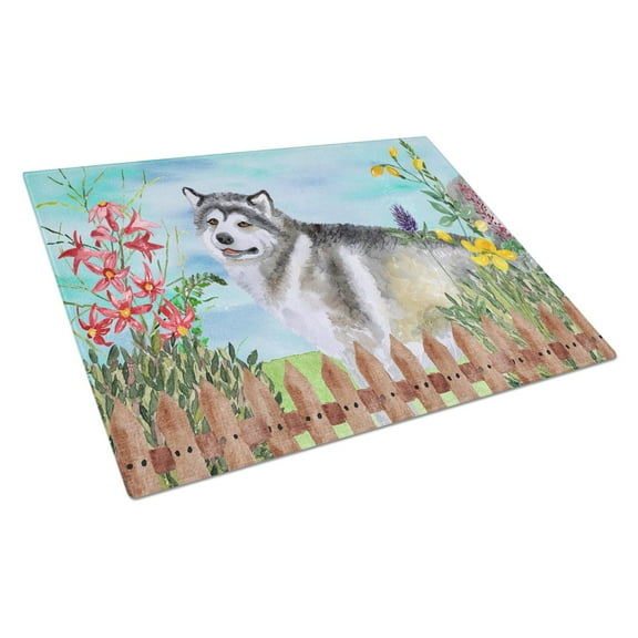 Alaskan Malamute Spring Glass Cutting Board Large