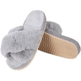 thumbnail image 4 of Women's Soft Plush Lightweight House Slippers Fuzzy Cross Band Slip on Open Toe Cozy Indoor Outdoor Slippers, 4 of 7