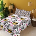 thumbnail image 2 of Ambesonne Emoji Fitted & Top Sheet Set with Sham, Contemporary Sculpture Heads, Pink Dimgray and Mustard, 2 of 5