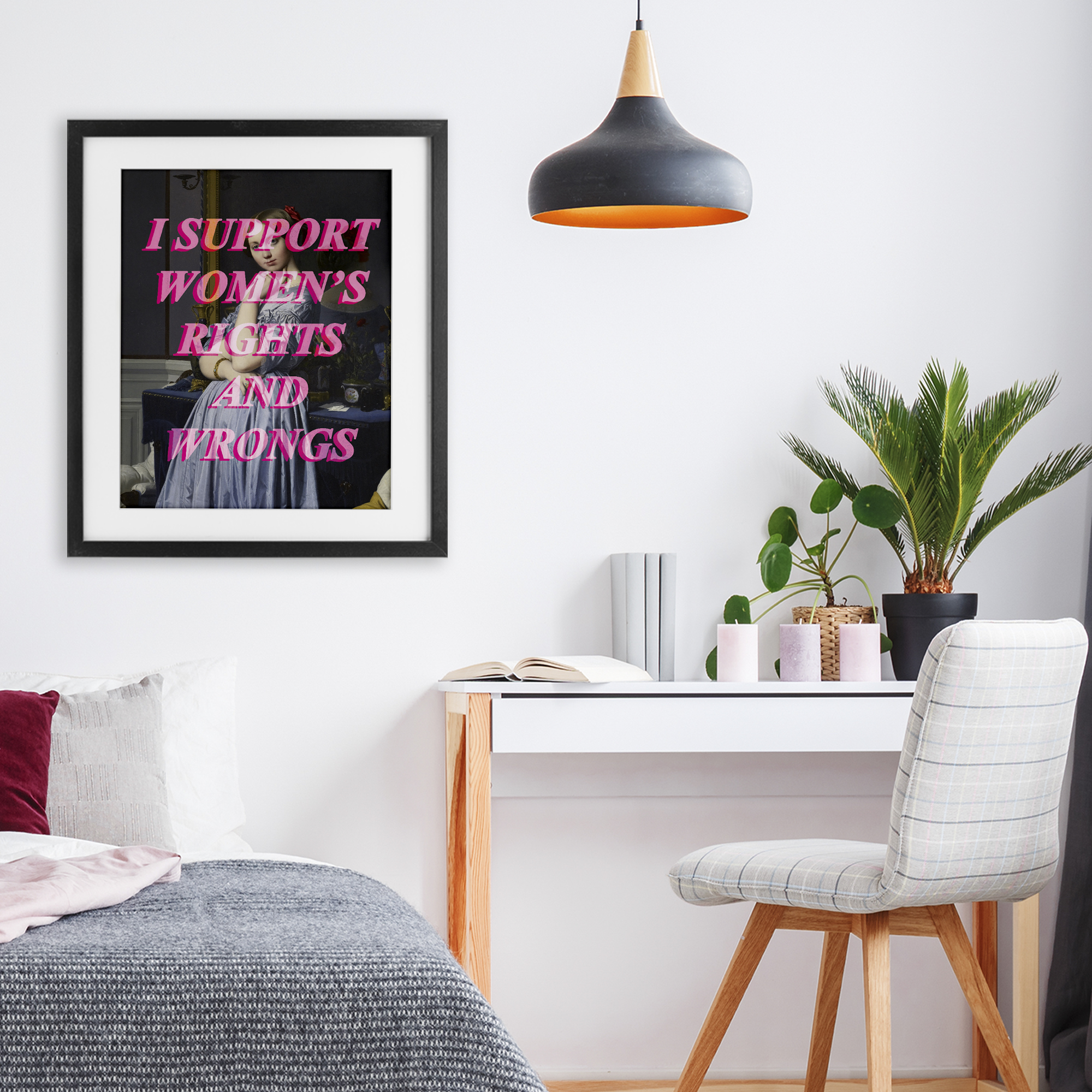I Support Women's Rights & Wrongs Black Framed Print Under Glass, design by Lil' Rue