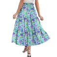 thumbnail image 4 of Floral Midi Skirt for Women Summer Comfy Tiered Elastic High Waisted Skirts Vacation A-Line Flowy Swing Long Skirts Cyan 2XL, 4 of 6
