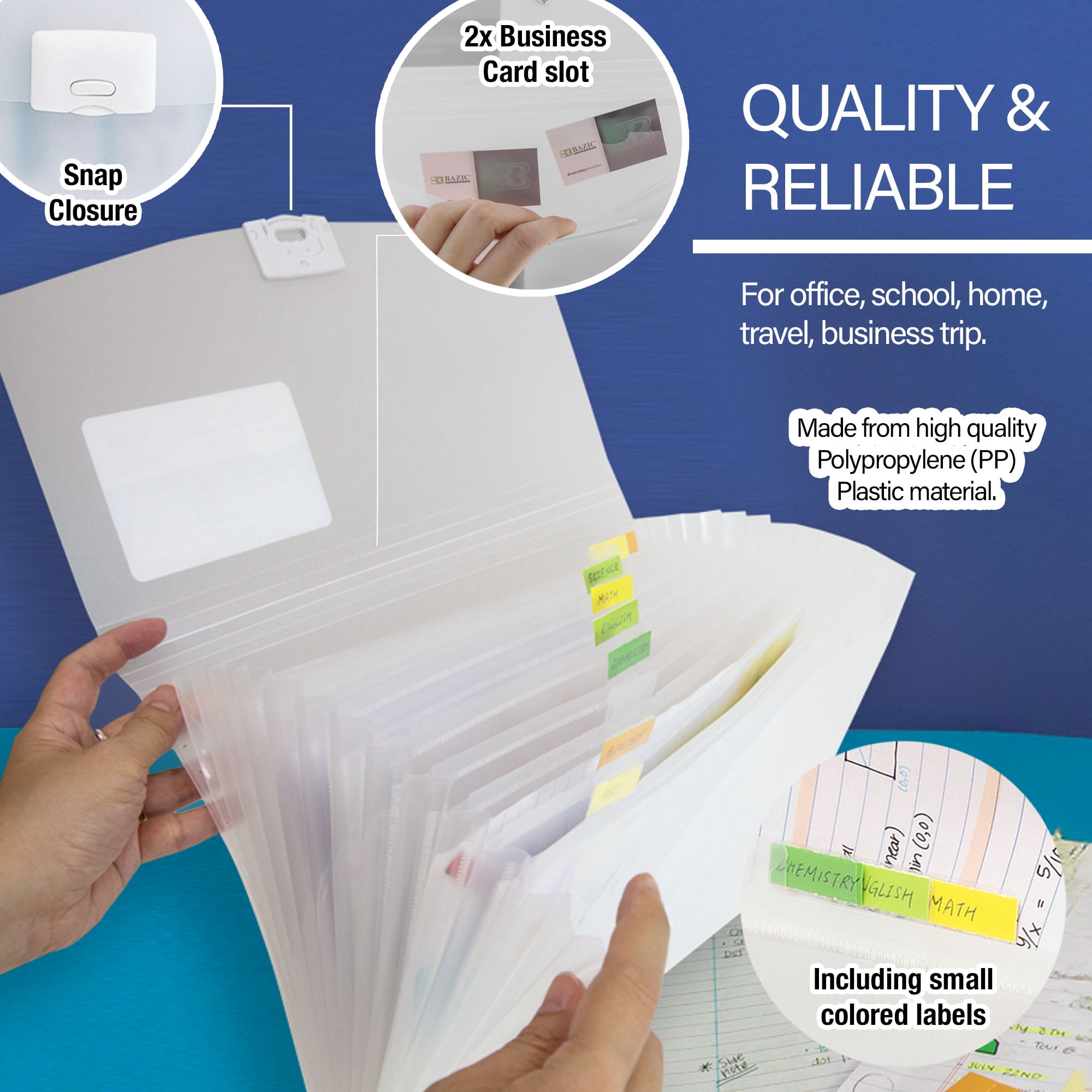 BAZIC Expanding File Folder 13 Pockets Color Tab, Document Envelopes, 2-Pack