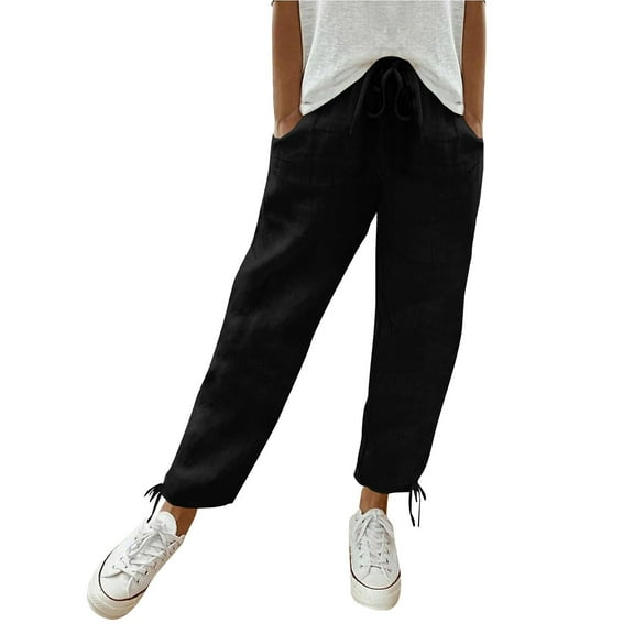 SNKSDGM Women's Plus Black Dress Pants Women Stretchy Plus Size 4X Womens Capri Pants Jeans Summer Womens Casual Drawstring Pants Comfy High Waisted Trousers with Pockets Wide Leg Pants