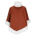 thumbnail image 6 of BLTIBY Faux Fur Trim Poncho for Women Thicken Warm Fleece Lined Cape Elegant Draped Winter Shawl Wraps Coats Fuzzy Pull On Cloak for Christmas Brown Free Size, 6 of 6
