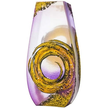 Victoria Bella 12" Decorative Vase, Lilac Space with Rhinestones, European Glass with a Handmade Unique Pattern