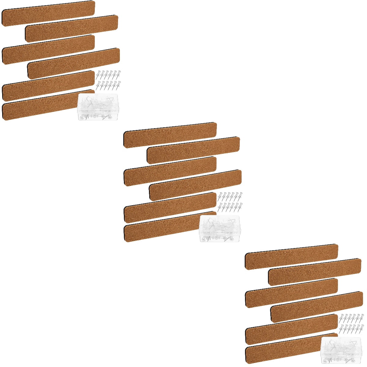 Set of 3 Decorative Board Felt Strips Transparent Thumbtacks Cork for Office Bulletin Boards