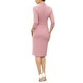 thumbnail image 3 of Work Dresses for Women 3/4 Sleeve V Neck Elegant Belted Formal Midi Dress XS Pink, 3 of 6