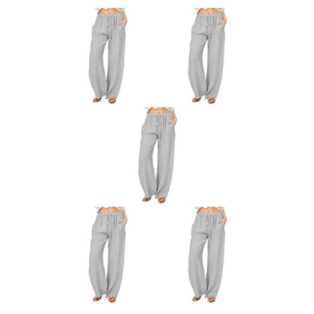 Sonducket Pantalones de poliéster para mujer Color sólido suelto plisado banda elástica cintura alta Casual verano pantalón largo ropa gris Type2 NO2