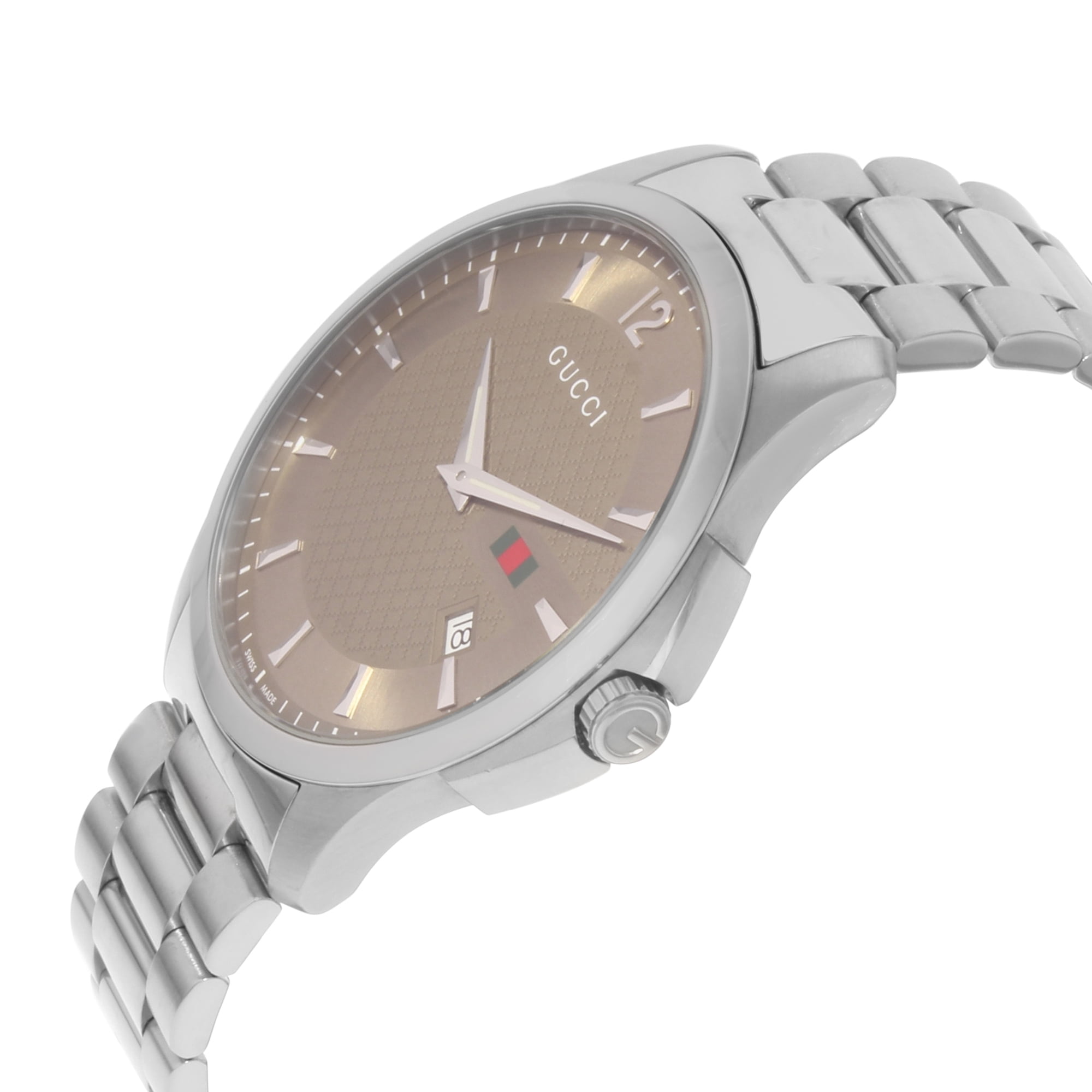 Pre-Owned Gucci G-Timeless YA126310 Brown Dial Stainless Steel Quartz Mens  Watch - Walmart.com