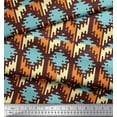thumbnail image 2 of Soimoi Blue polyester Crepe Fabric Aztec Geometric Print Fabric by the Yard 52 Inch Wide, 2 of 3