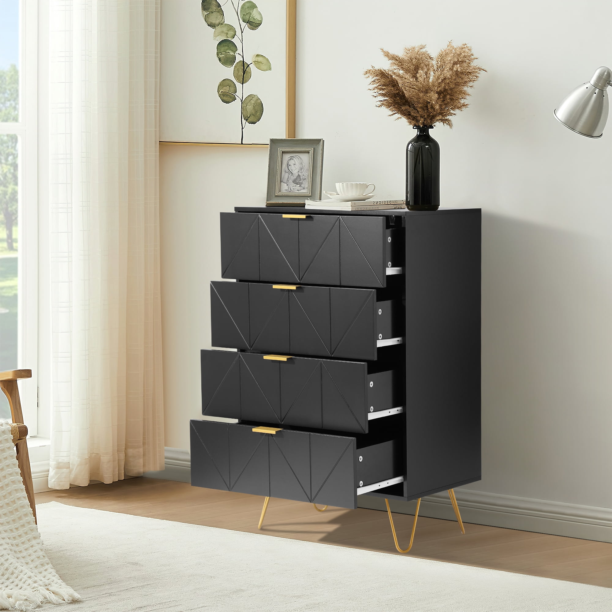 KIGOTY 4 Drawer Dresser, Modern Wooden Cabinet for Bedroom, Hallway ...
