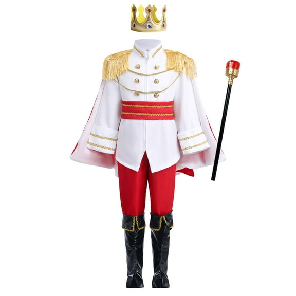 IBTOM CASTLE Boys Prince Charming Costume Halloween Cosplay Dress up Birthday Party Medieval Royal Prince Outfits for Toddler Child 4-5 Years Red 7pcs