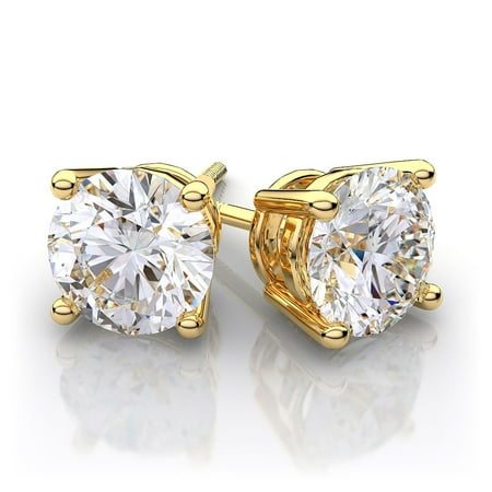 18k Brilliant Cut Stud - 1 dwt Round Cut C&C Forever Classic Moissanite Stud Earrings 18k Yelllow Gold