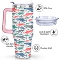 thumbnail image 3 of 40oz Ocean Cute Shark Stainless Steel Flip Straw Tumbler Spill Proof Travel Cup Double Wall Vacuum Insulated Coffee Mug with Top Handle, 3 of 6