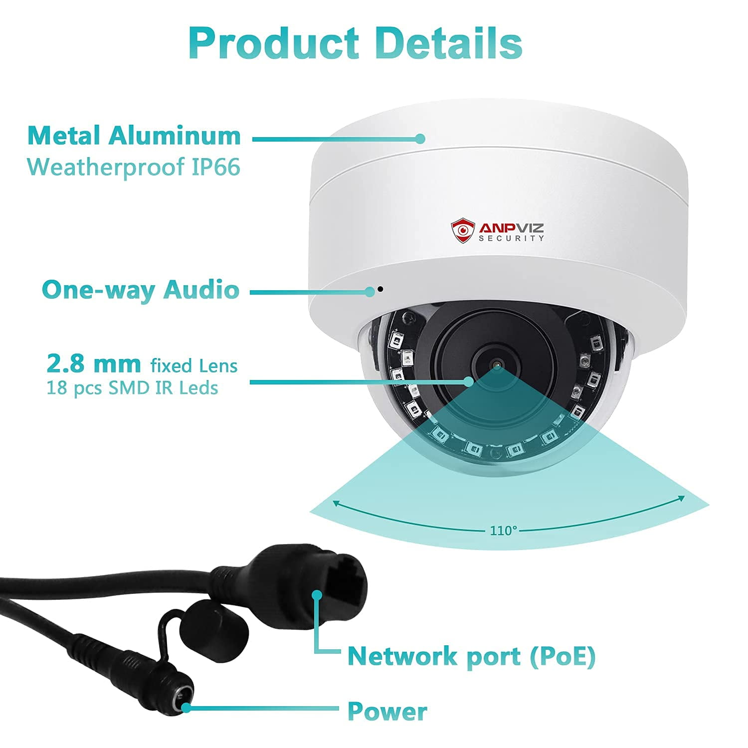 Anpviz 5MP IP Camera Outdoor Fixed 2.8mm lens Security camera Built-in Mic Waterproof IP66 H.265 P2P WDR IR Night vision Onvif