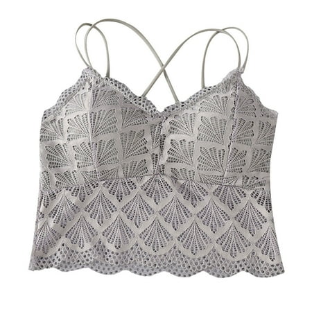 Fadeal Cami Bra Women Wireless Bra Top Vest Breathable Chest Pad Wearing Sports Underwear Lace Bralettes for Women Grey One Size