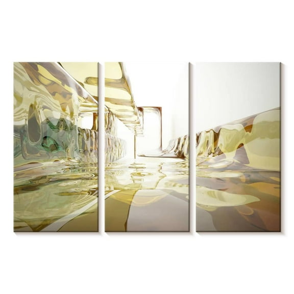 Elephant Stock Glass Room Abstract Wall Art - Horizontal Multi Panel Canvas - Living Room Wall Decor - Abstract Multi Panel - Yellow And Beige Decor - 23" x 14"