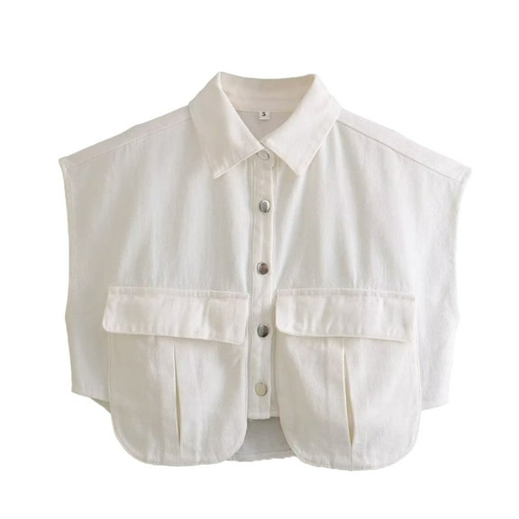Chenyin Women's Sleeveless Denim Shirt Summer Solid Color Big Pockets Jeans Shirt Womens Button Cardigan Tops S-L